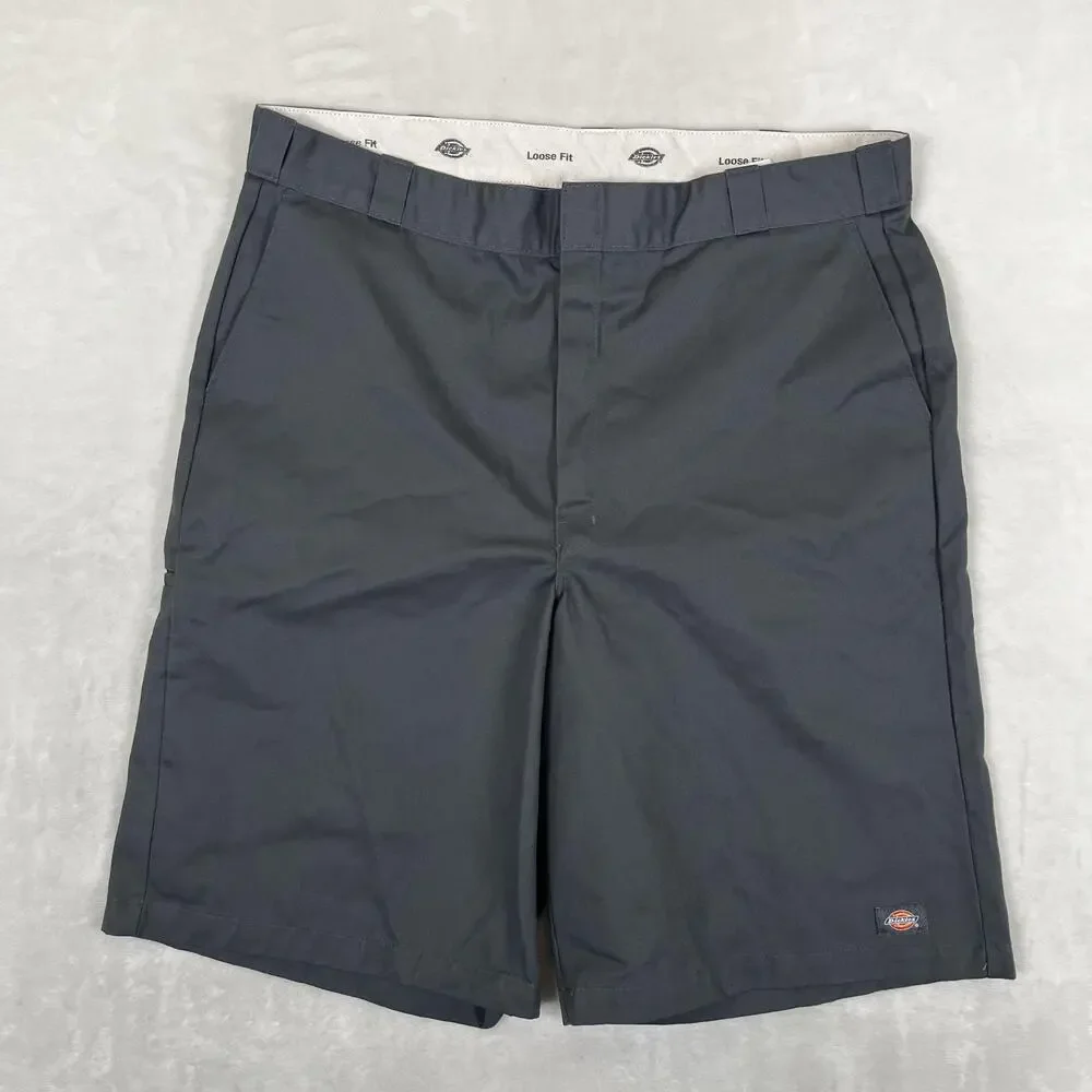 Dickies Shorts Mens 42 Gray Work Chino 12 Inseam Flat Front Workwear Utility